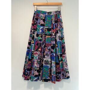 Geiger Rare Collections Pleated Midi Skirt Unique Colorful Bird Print Medium JL